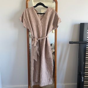 Haruko dress in clay cotton linen stripe